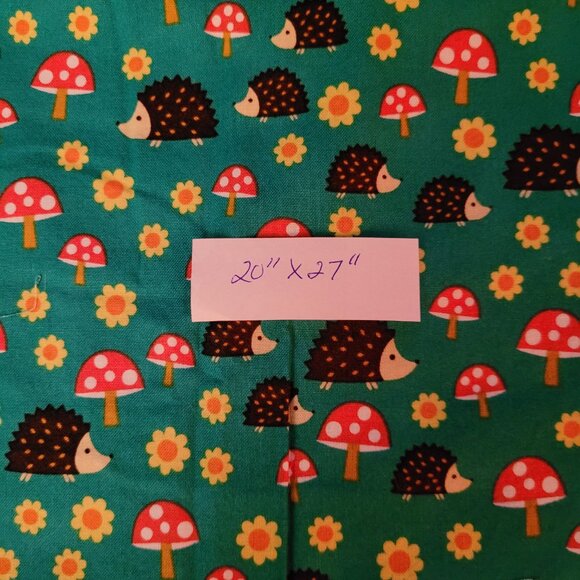 Hedge Hogs and Mushrooms Fabric Remnant 27" x 27" - Picture 2 of 2